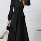 Smart V  Neck Long Sleeve Pleated Plus Black Dress