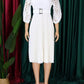 Elegant Geometric Pattern Lace High Rise Long Sleeve White Dress