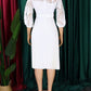 Elegant Geometric Pattern Lace High Rise Long Sleeve White Dress