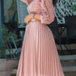 Elegant Geometric Pattern Lace High Rise Long Sleeve Pink Dress