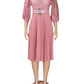 Elegant Geometric Pattern Lace High Rise Long Sleeve Pink Dress