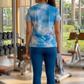 Pastel Clouds Print | Activewear Coord Set Tshirt With Tummy Tuck Blue Leggings | Multi Sport | Odour Free