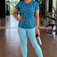 Pastel Leopard Print | Activewear Coord Set Tshirt With Tummy Tuck Blue Leggings | Multi Sport | Odour Free