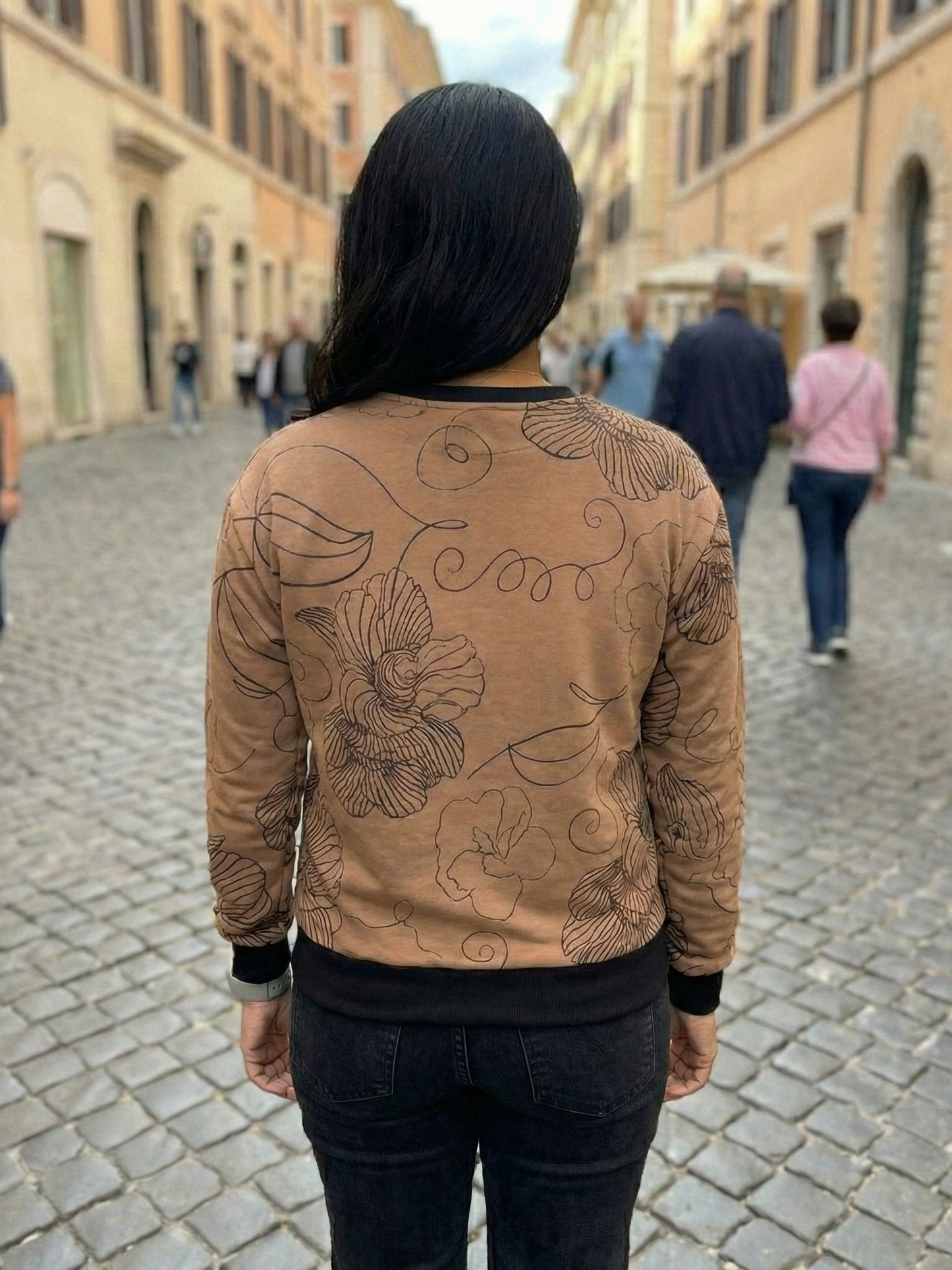 Fresh Floral Print Peach Sweatshirt