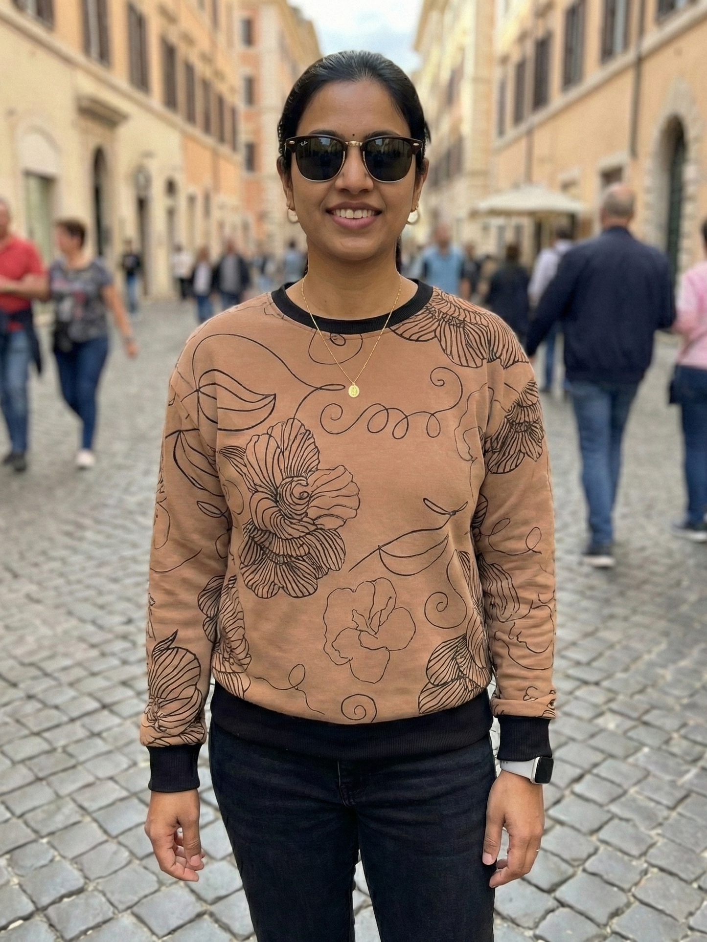 Fresh Floral Print Peach Sweatshirt