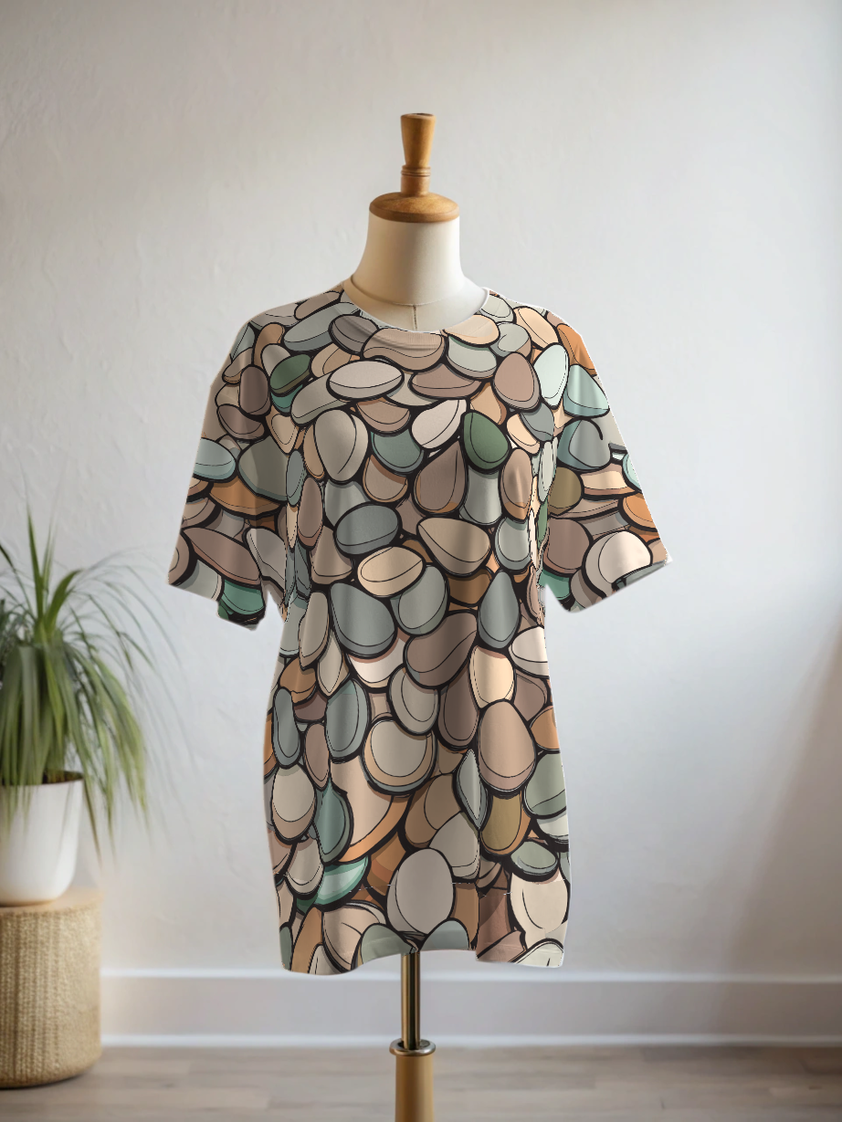 Unique Pebbles Print Premium Oversized Tee With Leggings Set