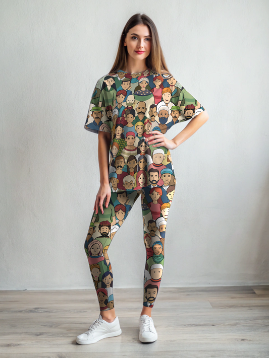 Classic Tribe Print Premium Oversized Tee With Leggings Set