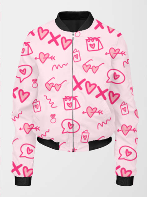 Adorable Pink XOXO Print Bomber Jacket