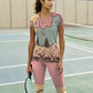 Pickleball | Paddleball | Activewear Coord Set Tshirt With Tummy Tuck Leggings | Pink Cherry Blossom Print