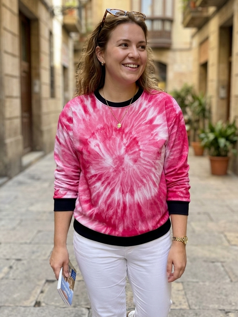 Evergreen Tie Dye Print Dark Pink Sweatshirt