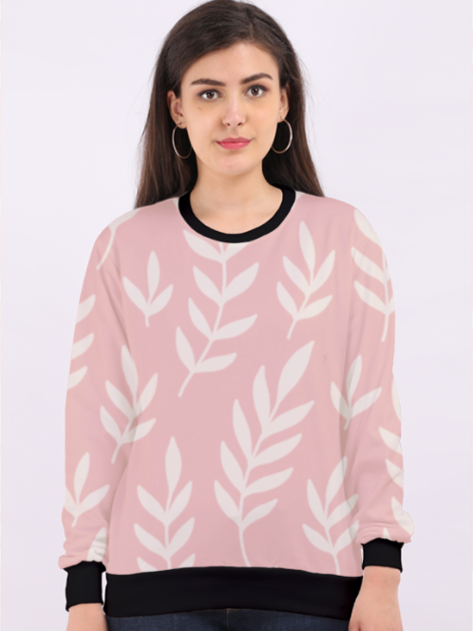 Sweet Pink Leaf Print Sweatshirt