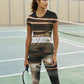 Pickleball | Paddleball | Activewear Coord Set Tshirt With Tummy Tuck Leggings | Trailing Light Print