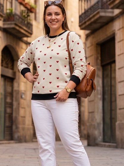 Adorable Heart Print Red Sweatshirt