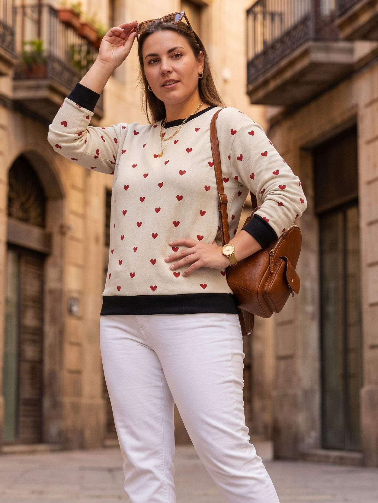 Adorable Heart Print Red Sweatshirt