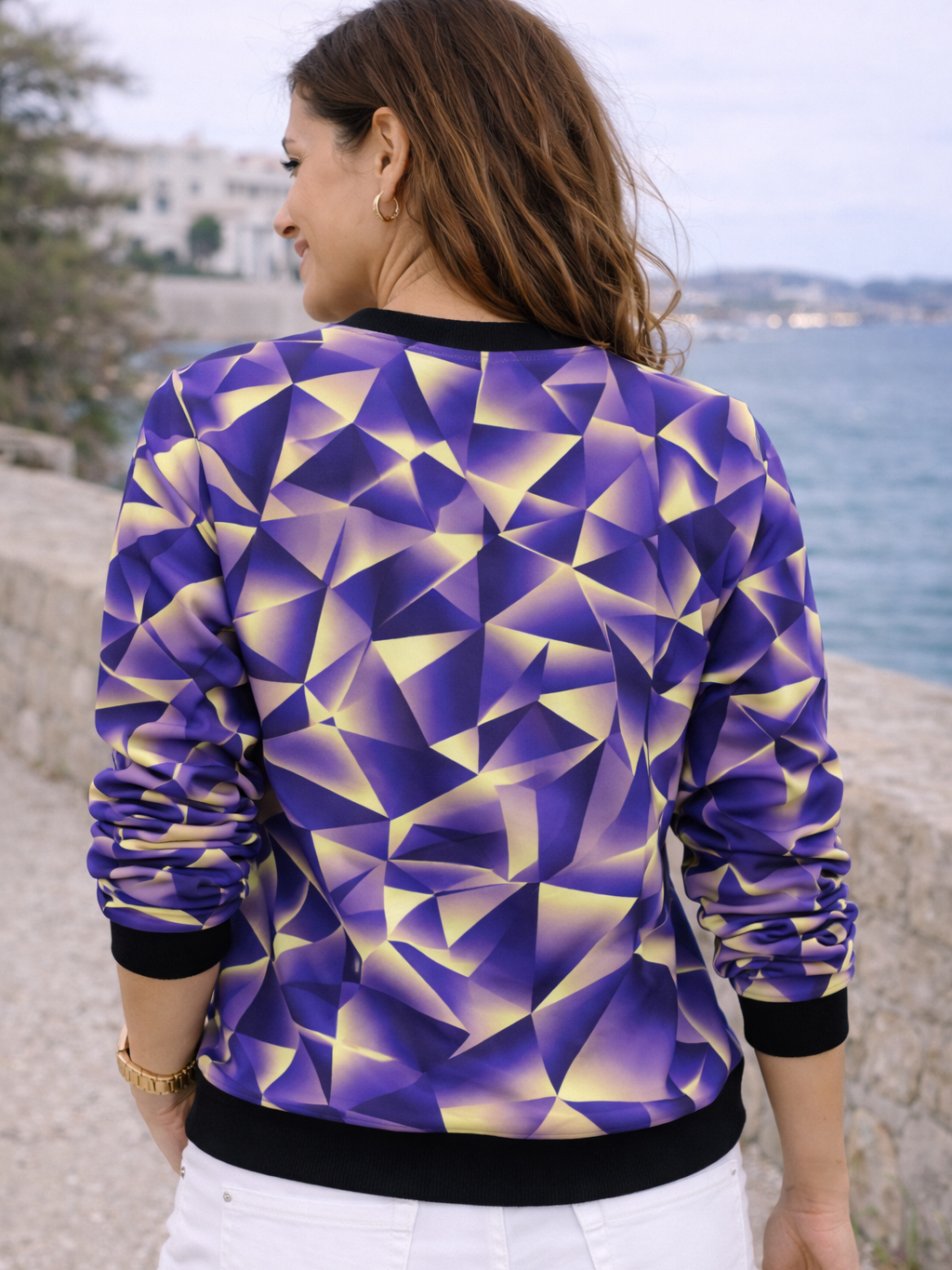 Smart Geometric Print Purple Sweatshirt