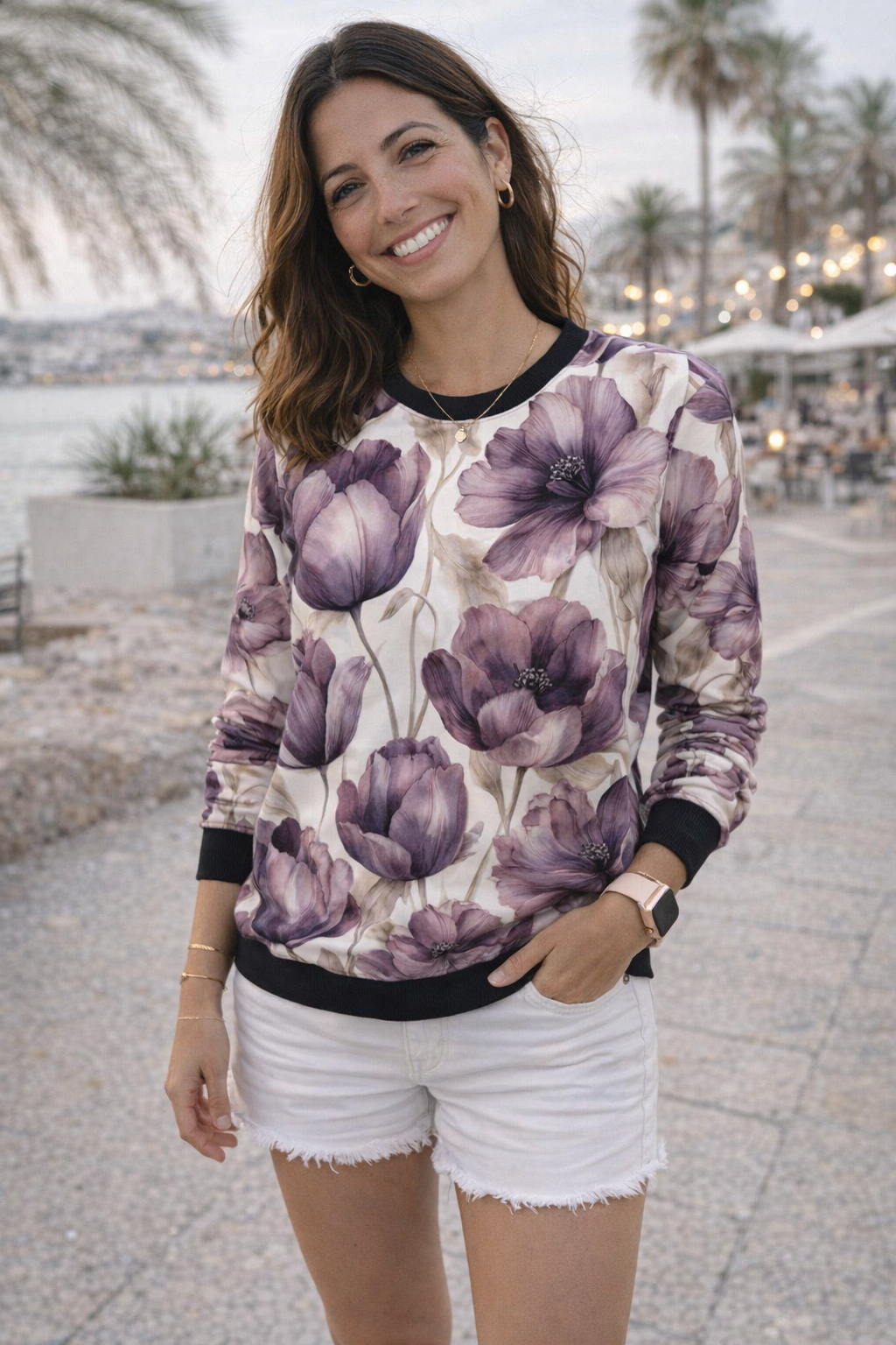 Pretty Floral Print Purple Sweatshirt