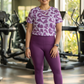 Attractive Leopard  Print | Activewear Coord Set Tshirt With Tummy Tuck Purple Leggings | Multi Sport | Odour Free