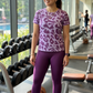 Attractive Leopard  Print | Activewear Coord Set Tshirt With Tummy Tuck Purple Leggings | Multi Sport | Odour Free