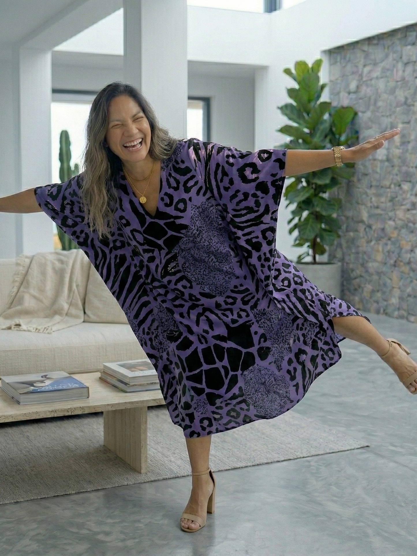 Chic Leopard Print Purple Kaftan Dress