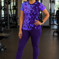 Sophisticated Pixel Print | Activewear Coord Set Tshirt With Tummy Tuck Purple Leggings | Multi Sport | Odour Free