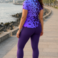 Sophisticated Pixel Print | Activewear Coord Set Tshirt With Tummy Tuck Purple Leggings | Multi Sport | Odour Free