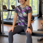 Geometric Pixel Print | Activewear Coord Set Tshirt With Tummy Tuck Leggings | Multi Sport | Odour Free