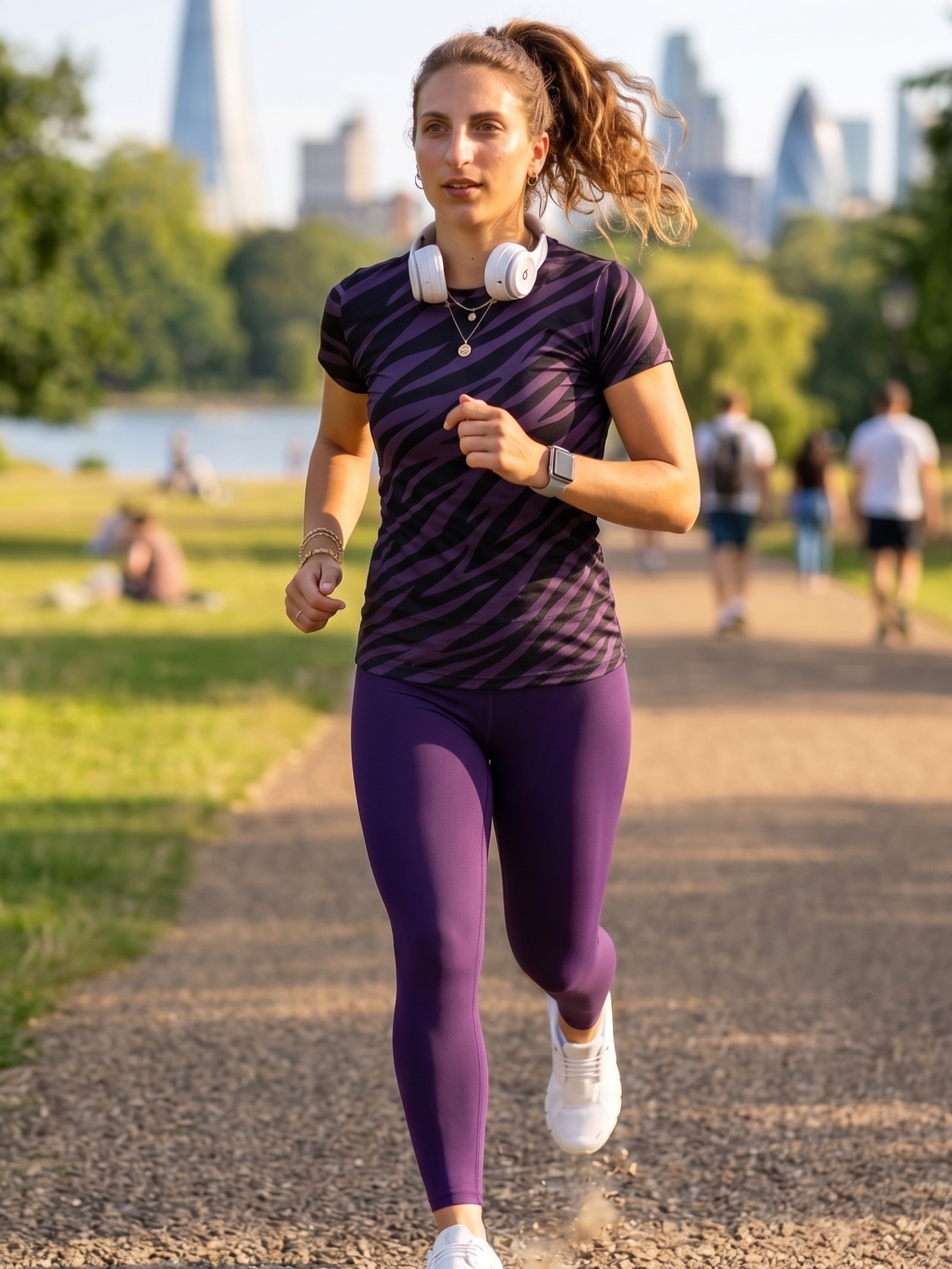 Chic Tiger Print | Activewear Coord Set Tshirt With Tummy Tuck Purple Leggings | Multi Sport | Odour Free