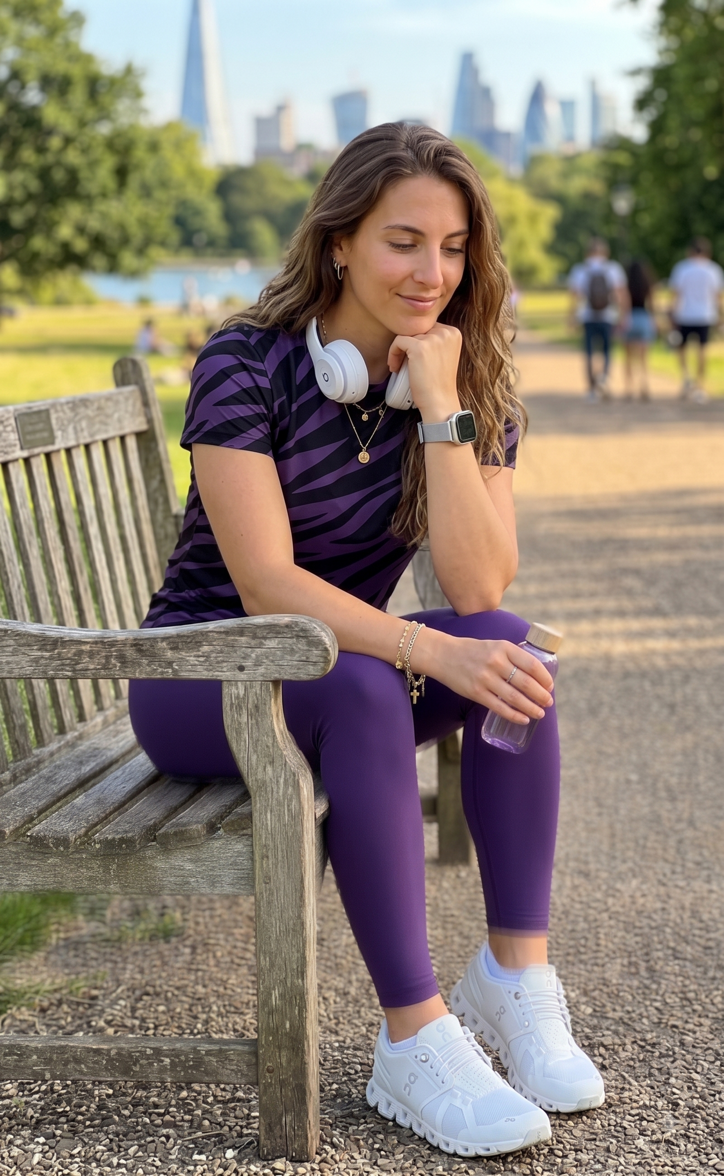Chic Tiger Print | Activewear Coord Set Tshirt With Tummy Tuck Purple Leggings | Multi Sport | Odour Free