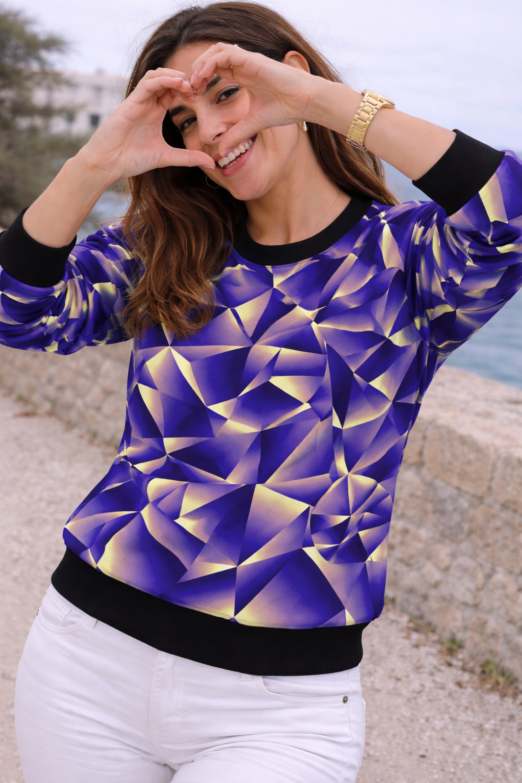 Smart Geometric Print Purple Sweatshirt