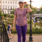Posh Fluid Art Print | Activewear Coord Set Tshirt With Tummy Tuck Purple Leggings | Multi Sport | Odour Free