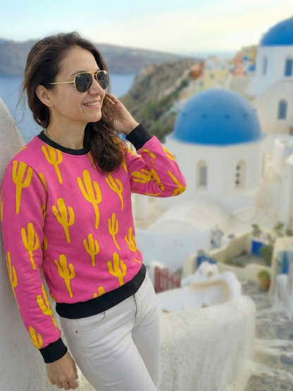 Quirky Cactus Print Pink Sweatshirt
