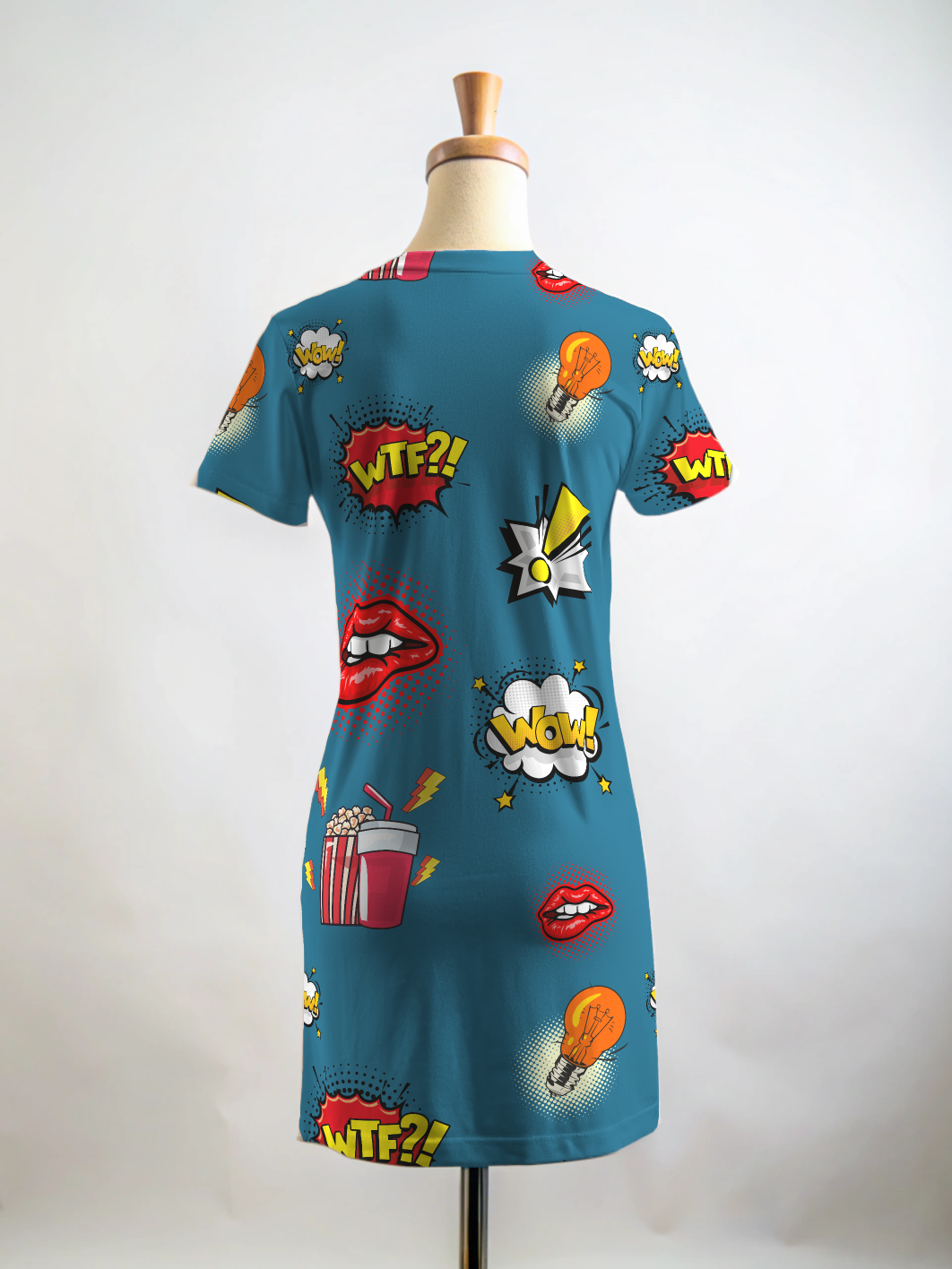 Quirky Wow Lips Print Green T Shirt Dress