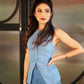 Chic Denim Button Up Shorts Light Blue Co ord Set