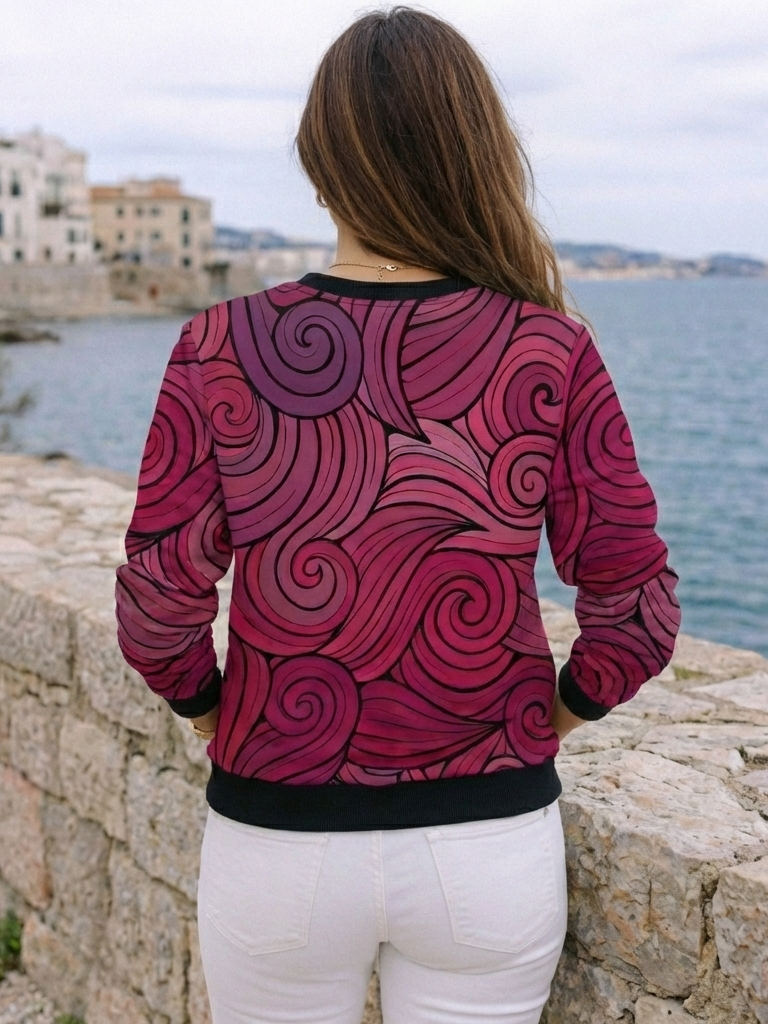 Artistic Waves Print Red Sweatshirt