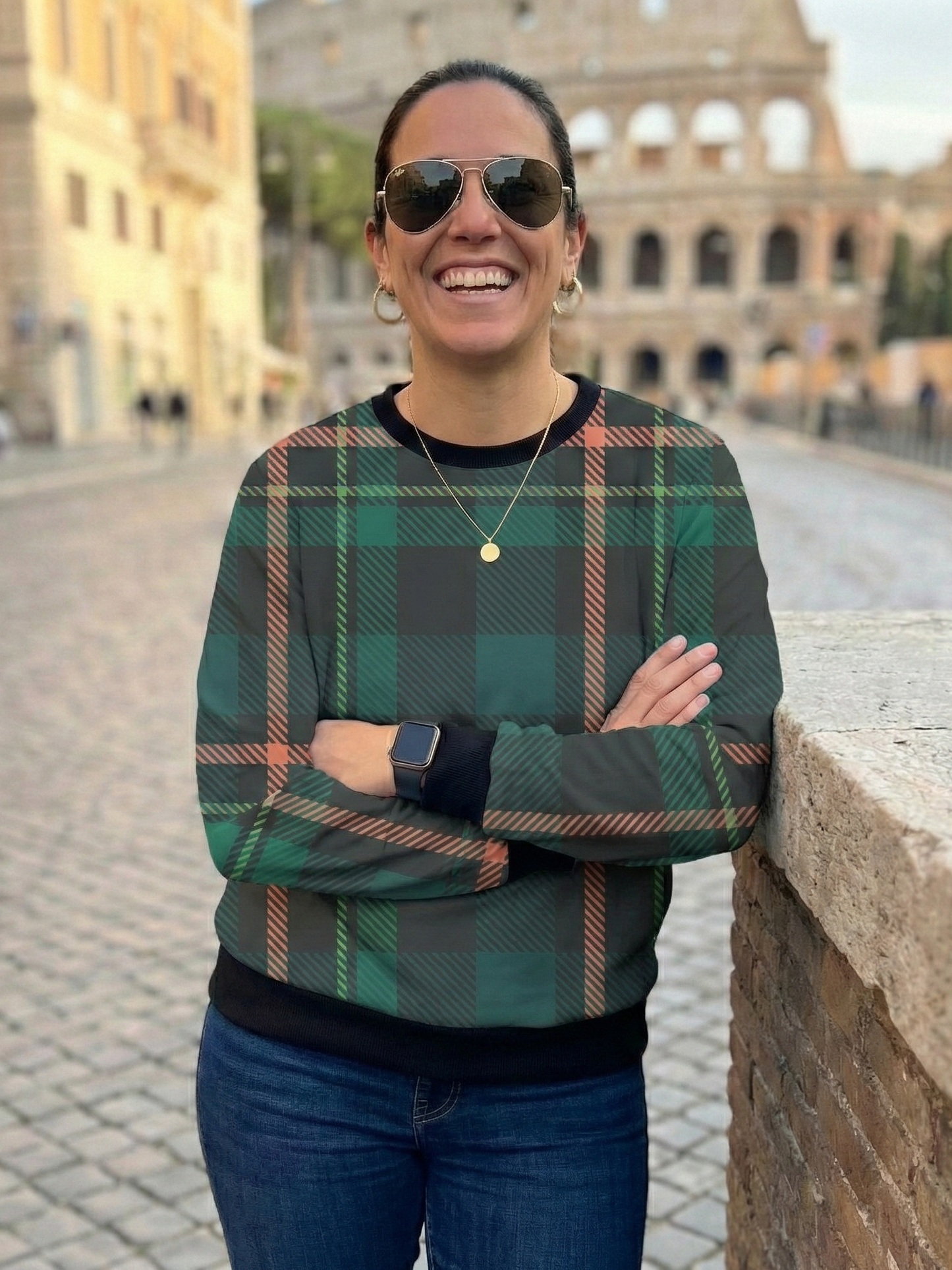 Oxford Vibe Smart Plaid Print Green Sweatshirt