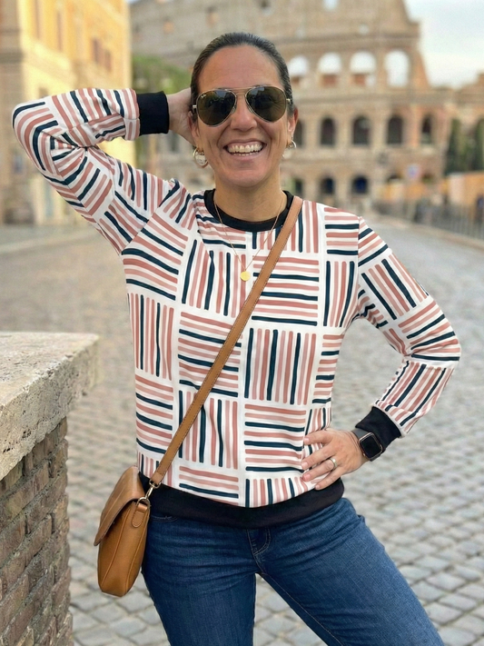 Roman Vibe Smart Line Print White Sweatshirt