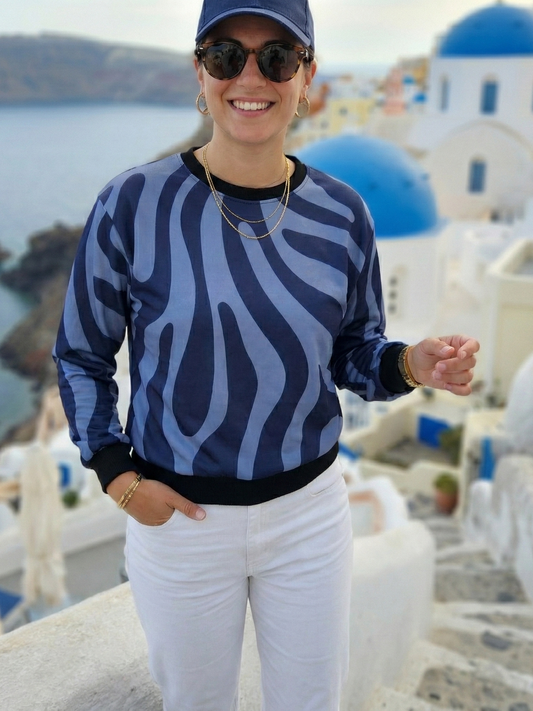 Santorini Vibe Animal Print Blue Sweatshirt