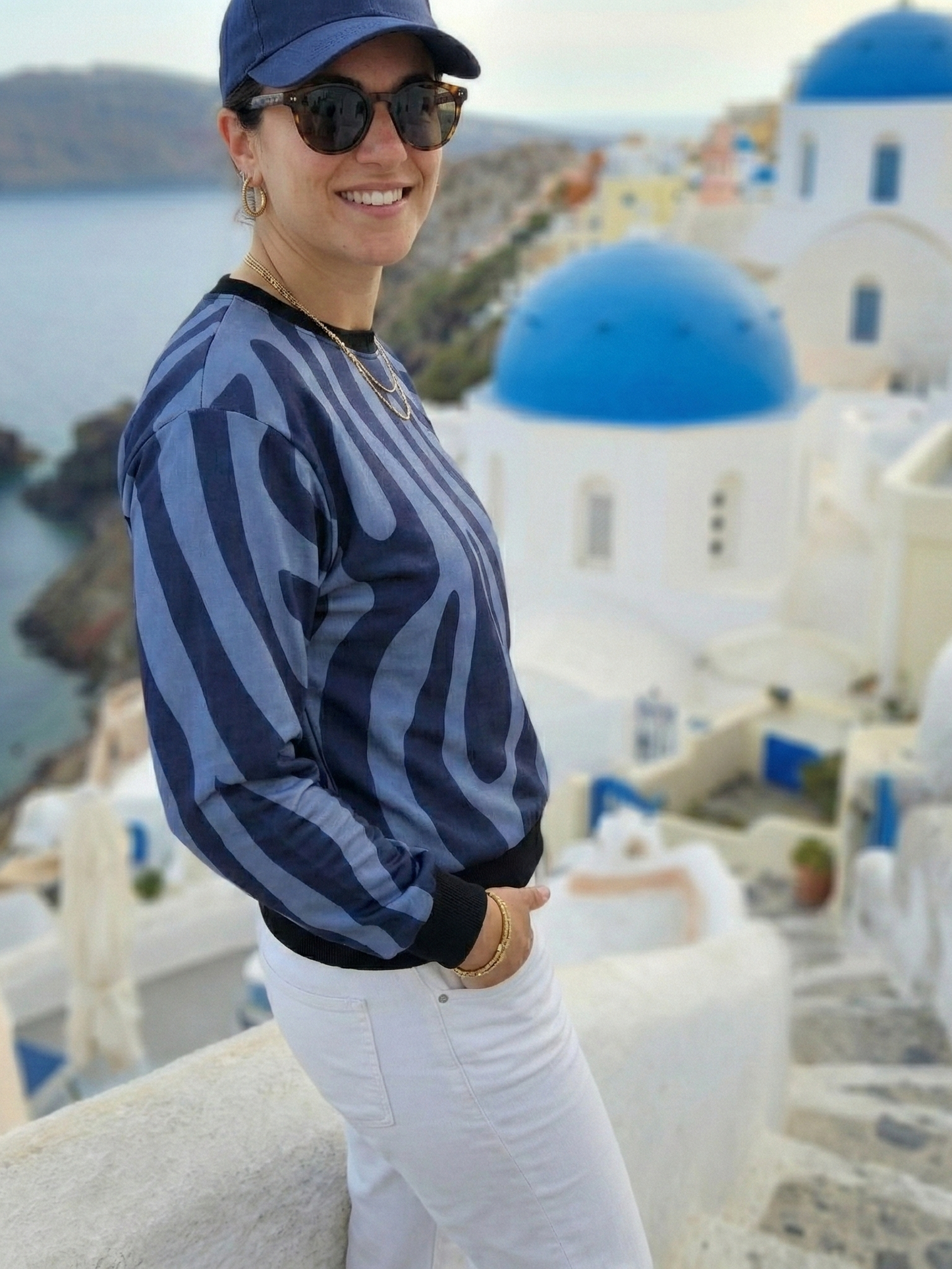 Santorini Vibe Animal Print Blue Sweatshirt