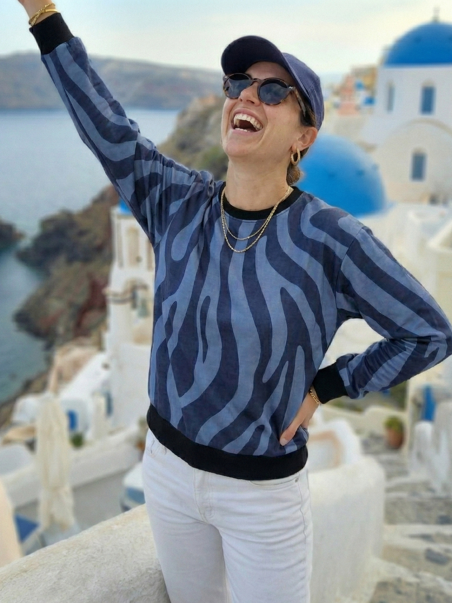 Santorini Vibe Animal Print Blue Sweatshirt