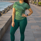 Enticing Fluid Art Print | Activewear Coord Set Tshirt With Tummy Tuck Green Leggings | Multi Sport | Odour Free