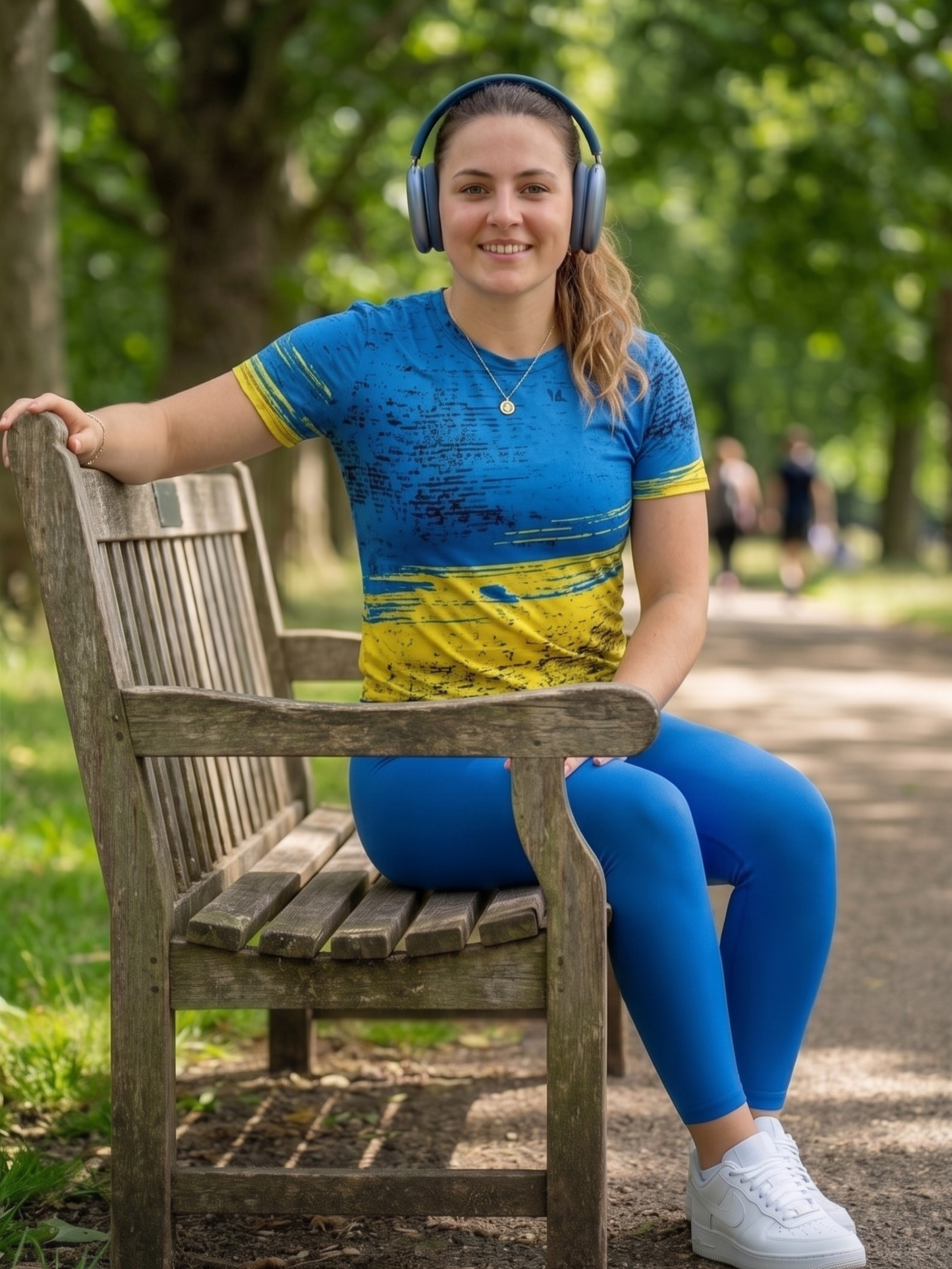 Dazzling Lines Blue With Yellow Print | Activewear Coord Set Tshirt With Tummy Tuck Blue Leggings | Multi Sport | Odour Free