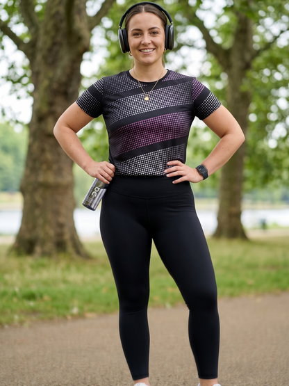Winsome Sprinter Dot Print | Activewear Coord Set Tshirt With Tummy Tuck Black Leggings | Multi Sport | Odour Free