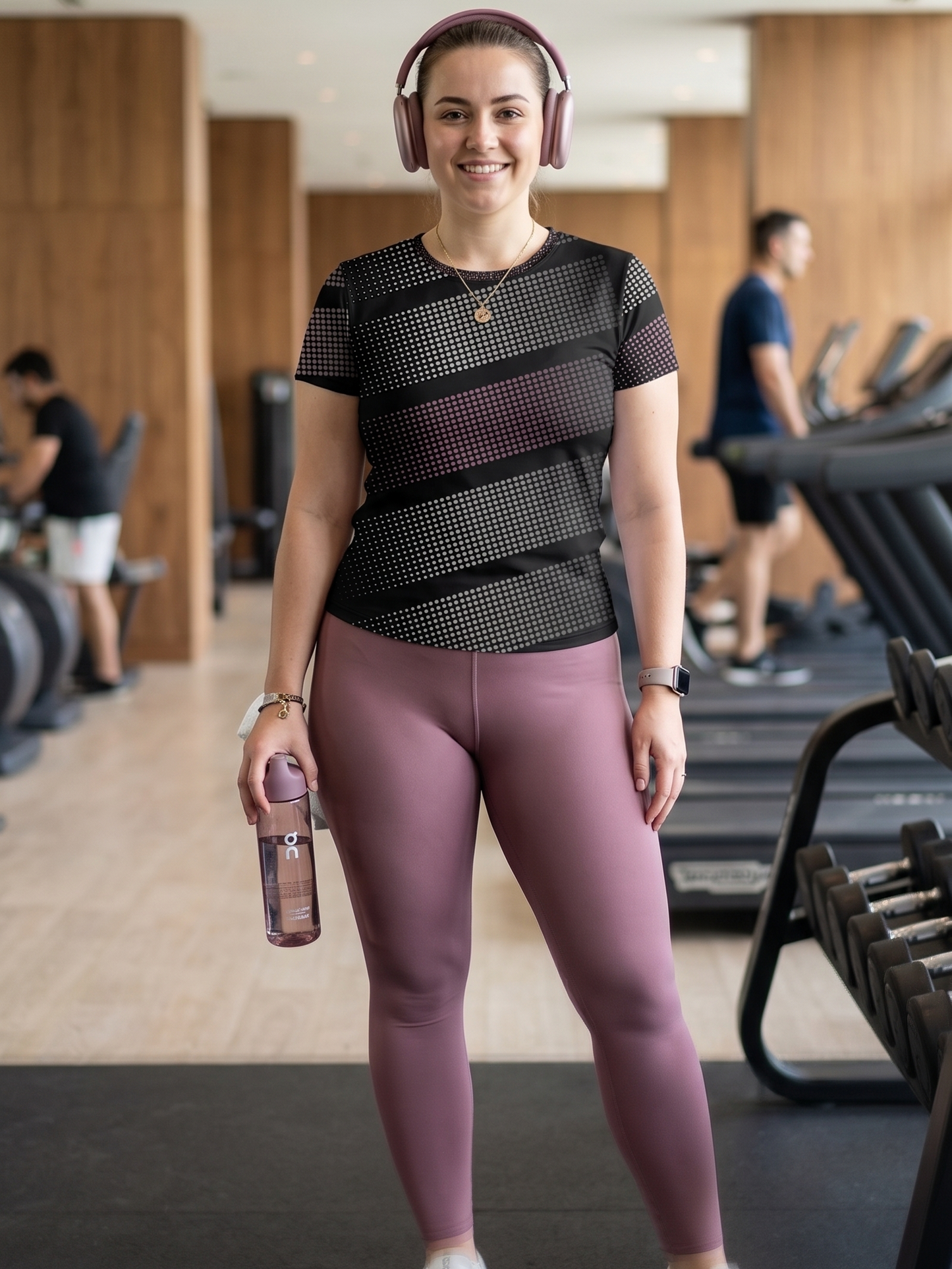 Captivating Sprinter Dot Print | Activewear Coord Set Tshirt With Tummy Tuck Purple Leggings | Multi Sport | Odour Free
