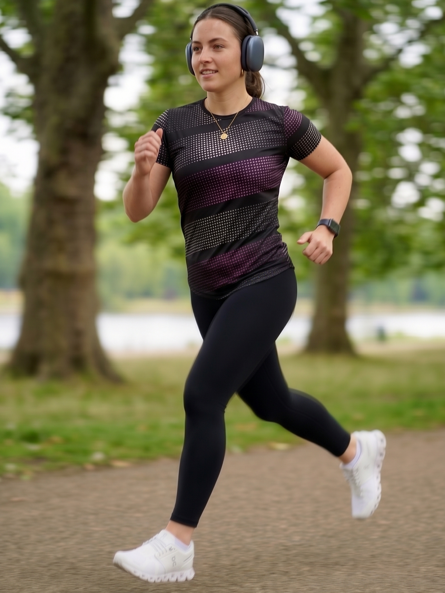 Winsome Sprinter Dot Print | Activewear Coord Set Tshirt With Tummy Tuck Black Leggings | Multi Sport | Odour Free
