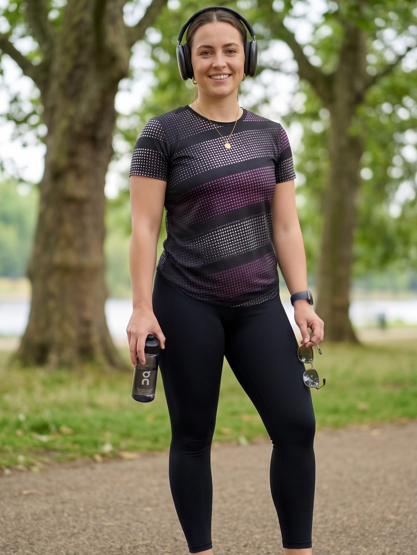 Winsome Sprinter Dot Print | Activewear Coord Set Tshirt With Tummy Tuck Black Leggings | Multi Sport | Odour Free