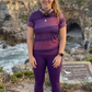 Alluring Sprinter Dot Print | Activewear Coord Set Tshirt With Tummy Tuck Purple Leggings | Multi Sport | Odour Free