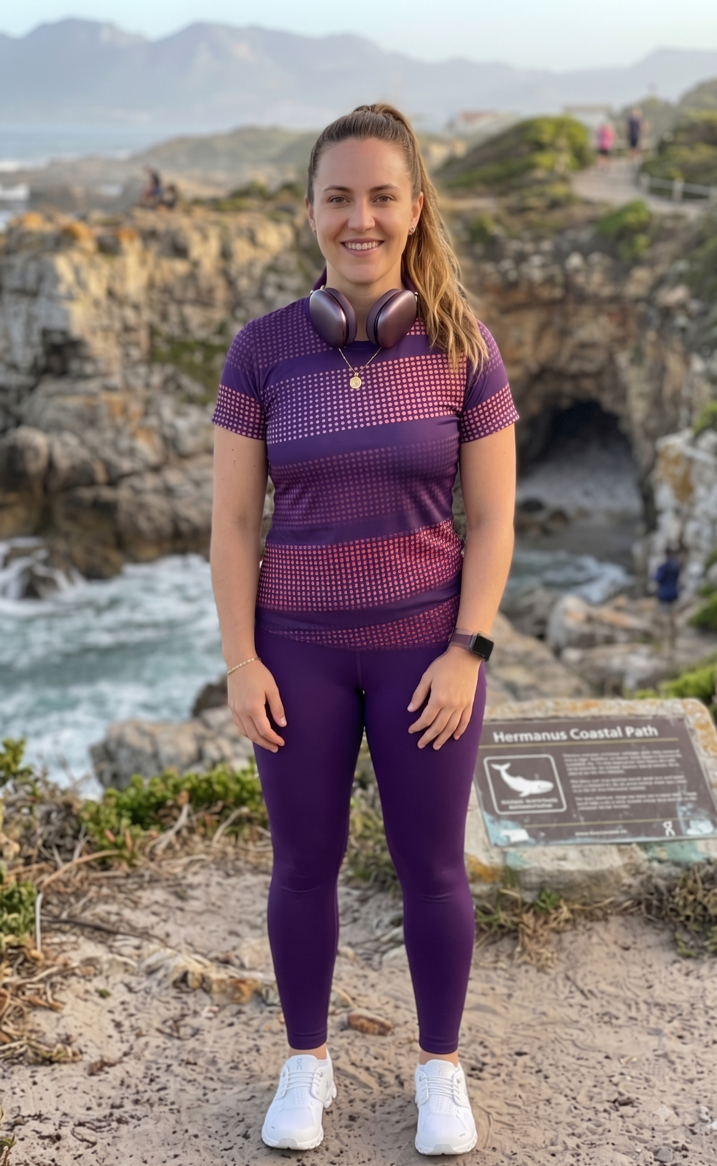 Alluring Sprinter Dot Print | Activewear Coord Set Tshirt With Tummy Tuck Purple Leggings | Multi Sport | Odour Free