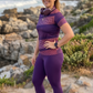 Alluring Sprinter Dot Print | Activewear Coord Set Tshirt With Tummy Tuck Purple Leggings | Multi Sport | Odour Free