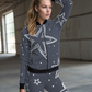 Mesmerizing Star Gaze Print Bomber Jacket With Leggings Grey Co Ord Set