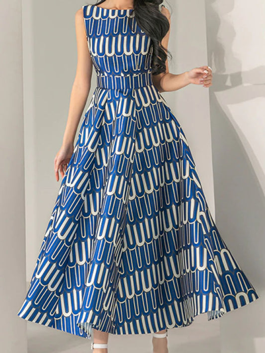 Elegant Printed O Neck Party Dress - Ships in 24 Hrs